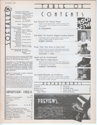 V1.02 Softalk Magazine contents page, October 1980