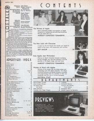 V1.07 Softalk Magazine contents page, March 1981