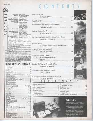 V1.09 Softalk Magazine contents page, May 1981