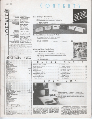 V1.11 Softalk Magazine contents page, July 1981