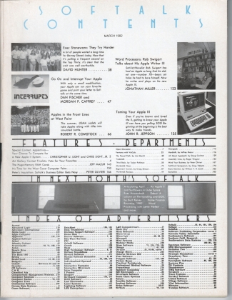 V2.07 Softalk Magazine contents page, March 1982