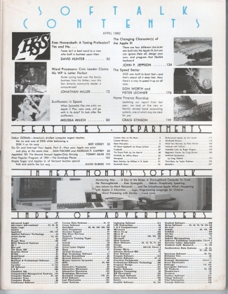 V2.08 Softalk Magazine contents, April 1982