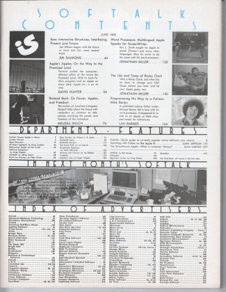 V2.10 Softalk Magazine contents page, June 1982