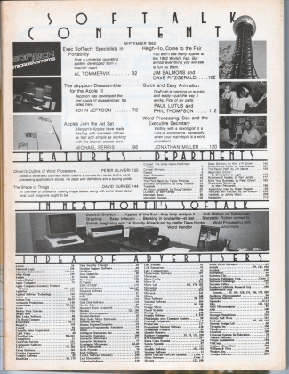 V3.01 Softalk Magazine contents, September 1982